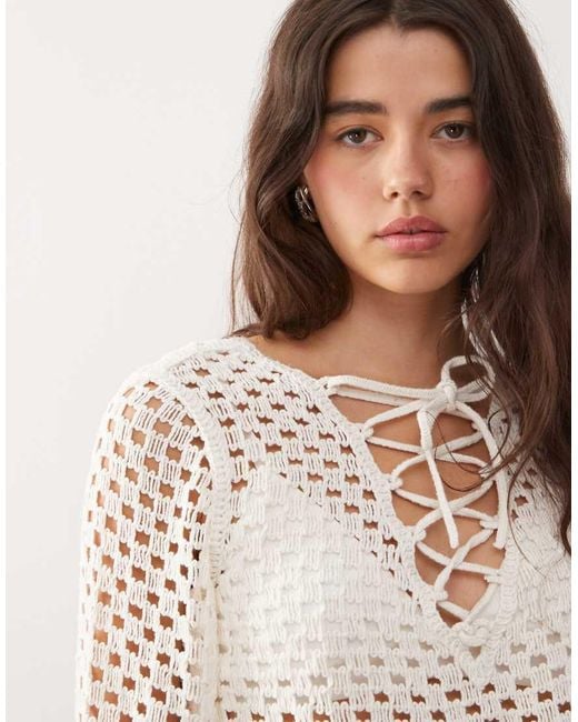 Monki Natural Crochet Open Knit Top