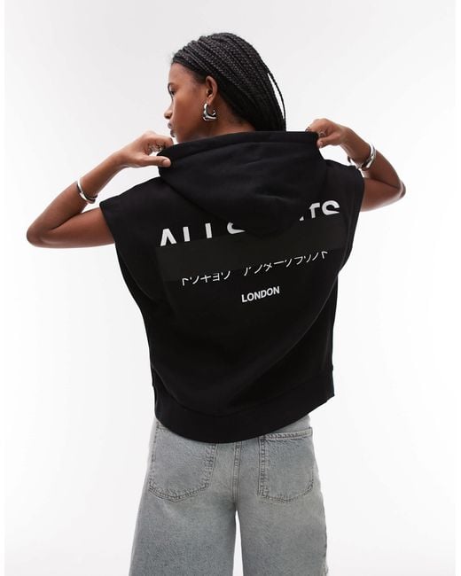 AllSaints Black – sorri – kurzärmliger kapuzenpullover