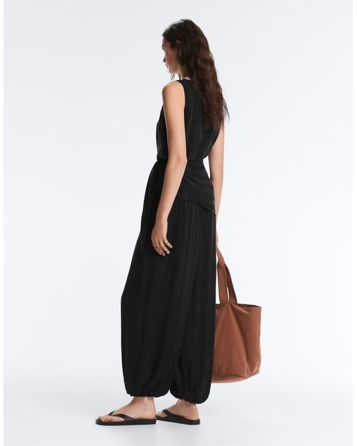 Oysho Black 100% Cupro Sleeveless Top With Scarf