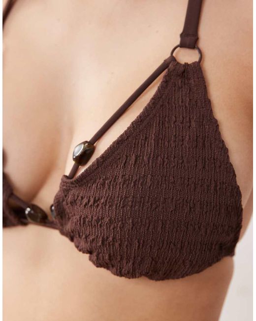 ASOS Natural Fuller Bust Ruthie Textured Double Strap Triangle Bikini Top With Resin Bead Trim