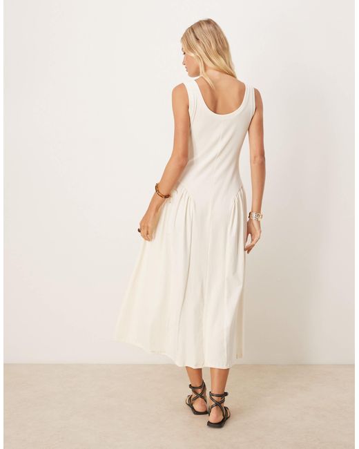 ASOS Natural Ribbed Bodice Scoop With Dipped Waist Detail Midi Dress