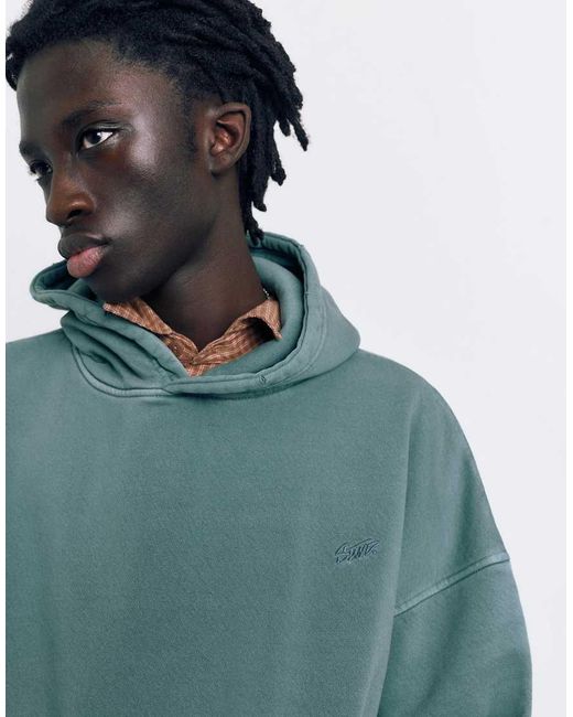 Pull&Bear Blue Stwd Washed Hoodie for men