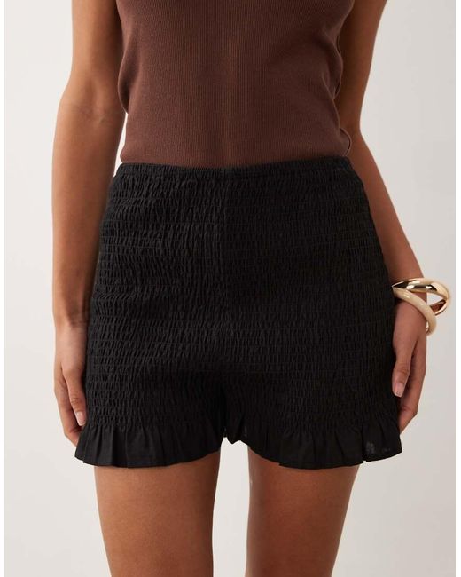 ASOS Black Linen Blend Shirred Knicker Shorts