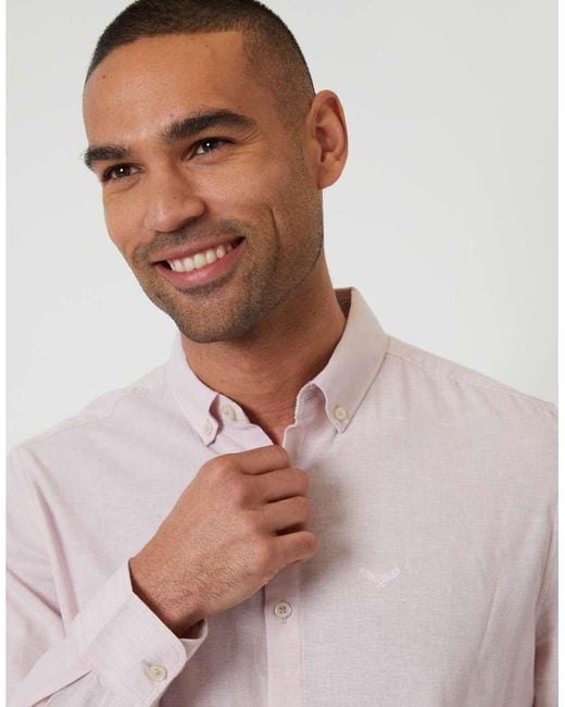 Threadbare Purple Long Sleeve Linen Mix Shirt for men