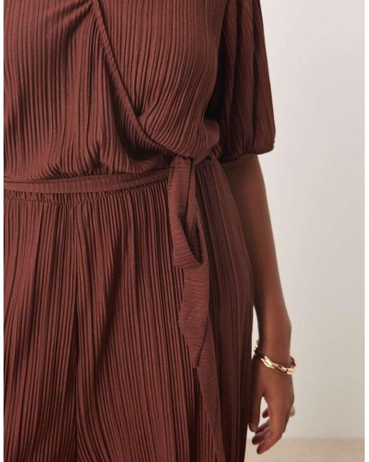 Vila Curve Red Plisse Wrap Front Jumpsuit
