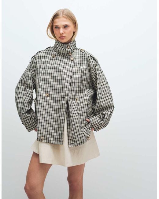 ASOS Gray Funnel Neck Button Front Trench Jacket