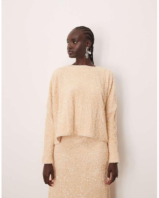 ARRANGE Natural Velvet Allover Sequin Top