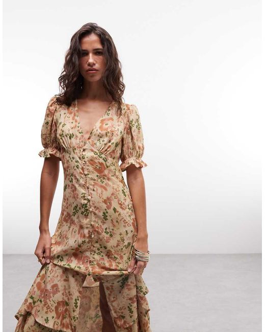 Reclaimed Vintage Multicolor Midi Button Down Tea Dress With Ruffles