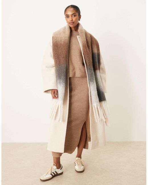 ASOS Natural Woven Scarf With Brushed Striped Design