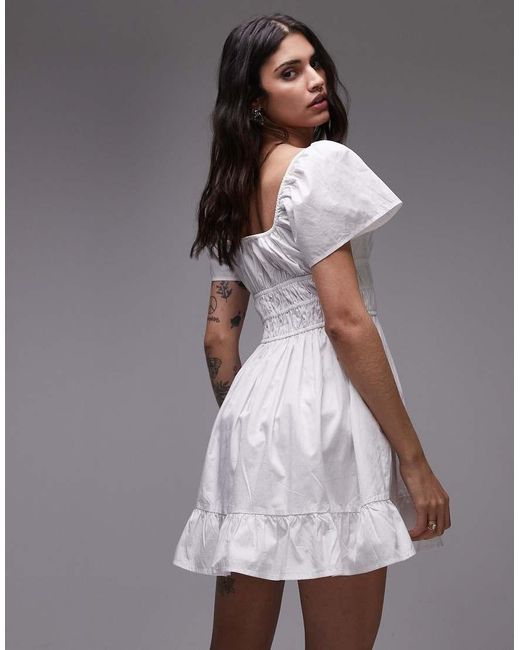 Vestido Midi Fruncido De Popelina De -Blanco Tommy Hilfiger de color Gray