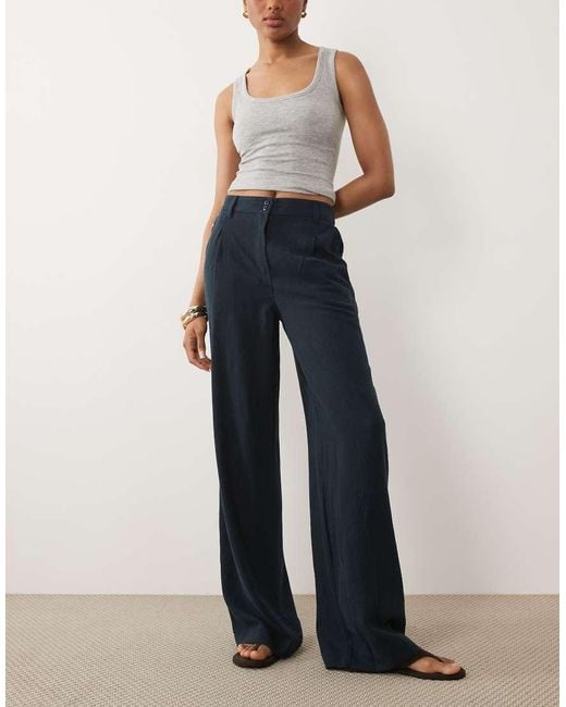ASOS Blue Asos Design Tall Wide Leg Trousers With Pleat Detail
