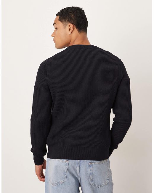 Mango Blue Cotton Round Neck Jumper for men