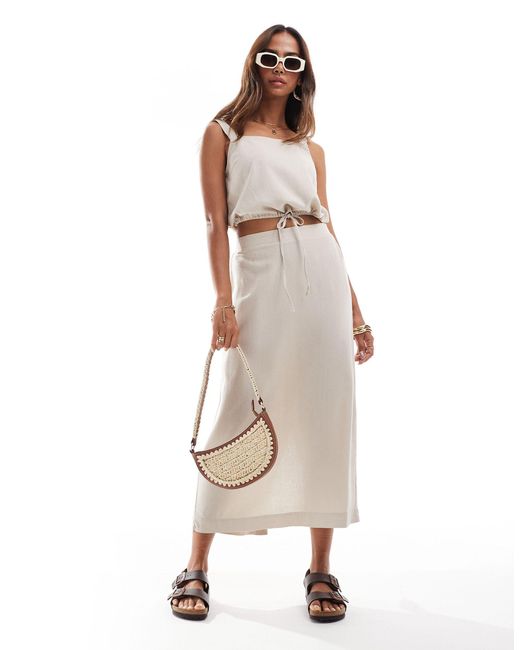 Vero Moda Natural Linen Blend Midi Skirt Co-ord