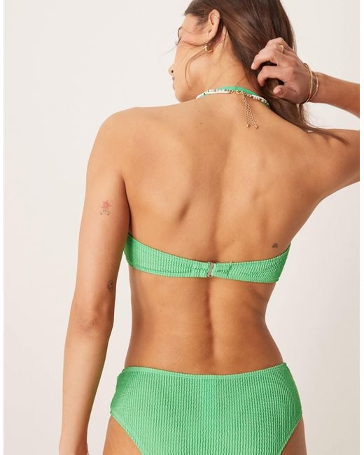 Free Society Green Crinkle Knot Front Bandeau Bikini Top
