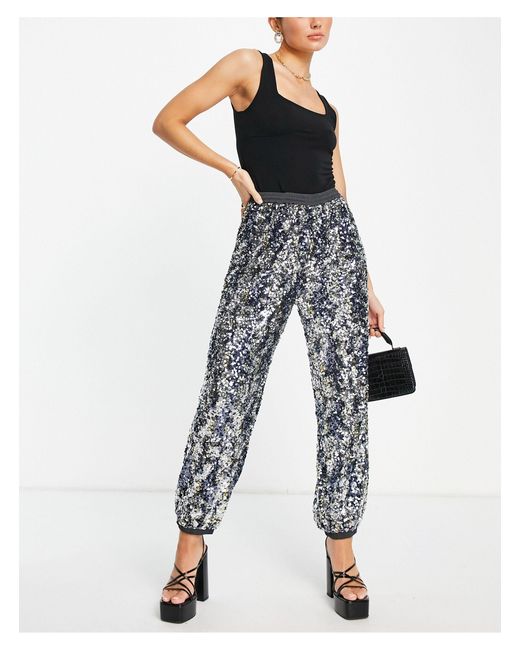 French Connection Binalo Sequin jogger Co-ord in Blue