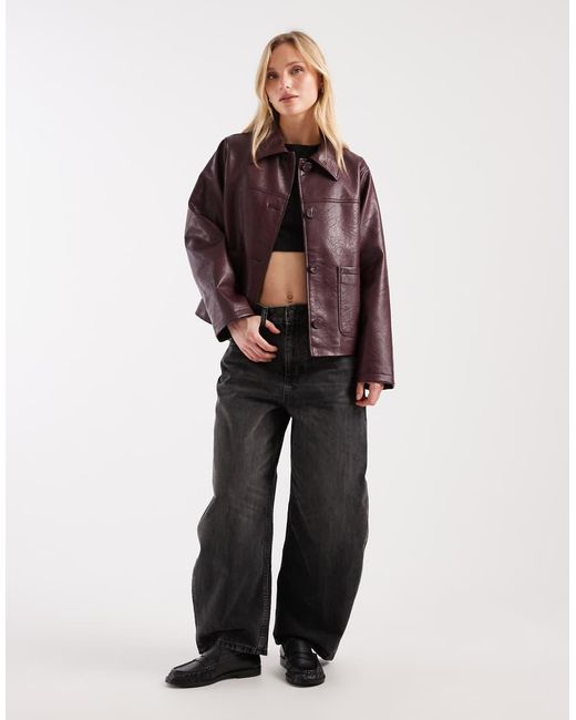 ASOS Purple Asos Design Petite Leather Look Harrington Jacket