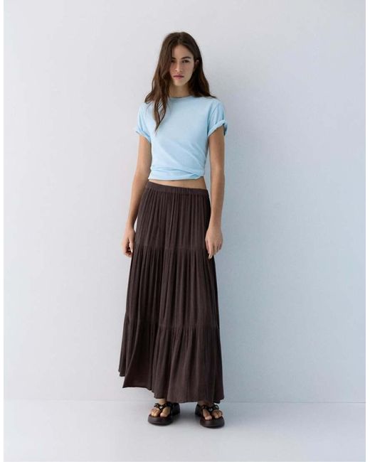 Pull&Bear Black Paneled Midi Skirt