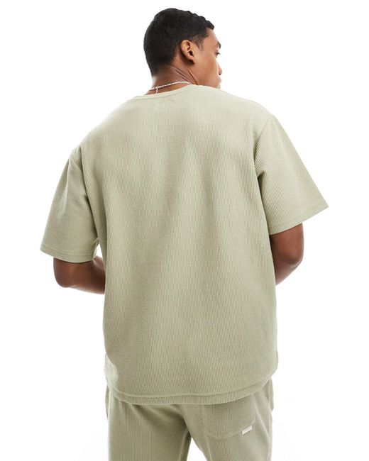Pull&Bear Green Textured Co-ord T-shirt for men