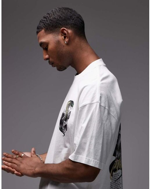 AllSaints Gray Snake Skull Graphic Tee for men