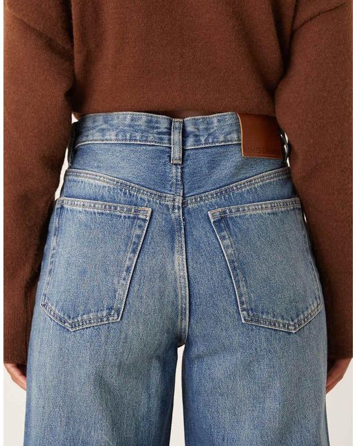 Mango Blue Cotton Wide Leg Turn Up Jean