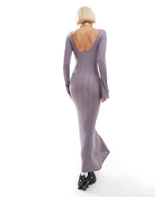 Monki Purple Long Sleeve Knitted Slim Fit Maxi Dress