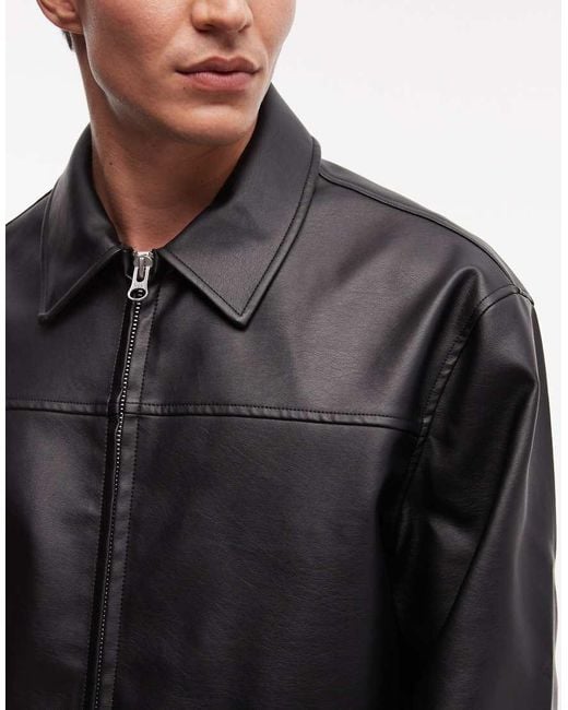 ASOS Black Faux Leather Harrington Jacket for men
