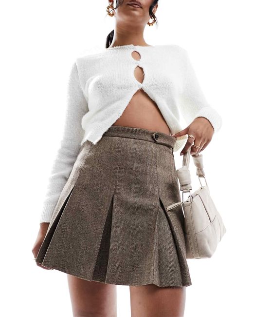 & Other Stories Brown Wool Blend Pleated Mini Skirt