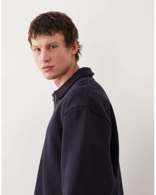 ASOS Blue Oversized Heavyweight Collared Sweatshirt With Zip for men