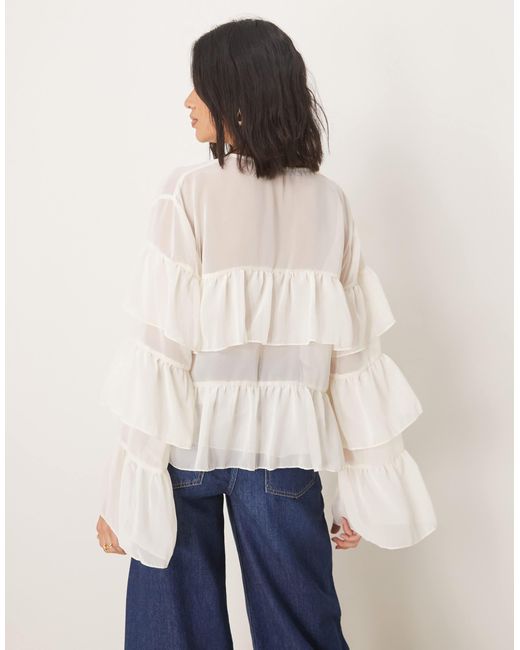 Blouse volantée style bohème en mousseline - crème ASOS en coloris White