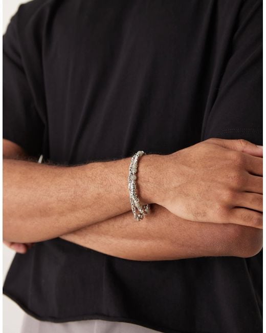 ASOS Black Festival Semi-Precious Labradorite And Chain 2 Pack Bracelet for men