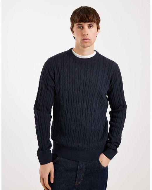 Threadbare – strickpullover mit rundhalsausschnitt in Blue für Herren