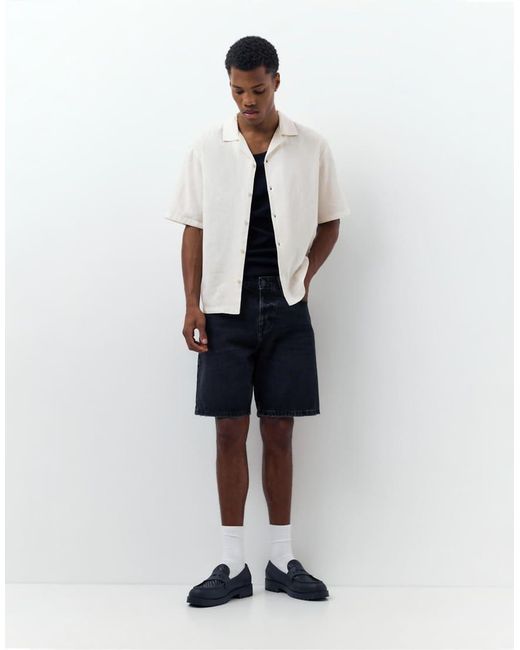 Pull&Bear White Short Sleeve Linen Blend Shirt for men