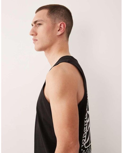 Jack & Jones Black Oversized Vest With Sun Back Print for men