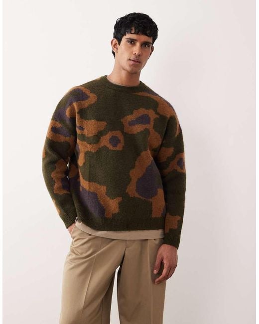 ASOS Brown Oversized Knit Brushed Crew Neck Sweater for men