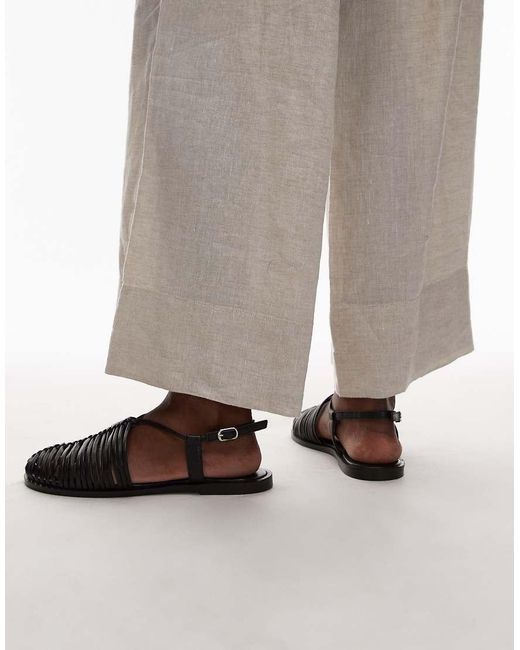 TOPSHOP White Aidan Leather Weave Tie Up Flat Shoes