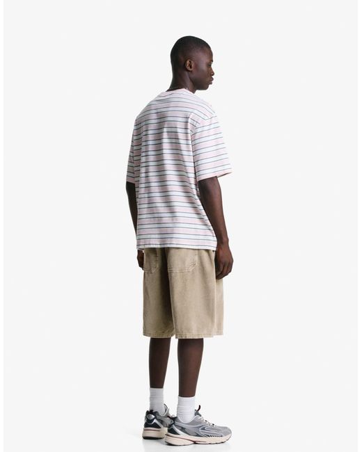 Bershka – bermuda-joggingshorts aus cord in Natural für Herren