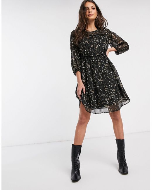 oasis black prairie lace dress