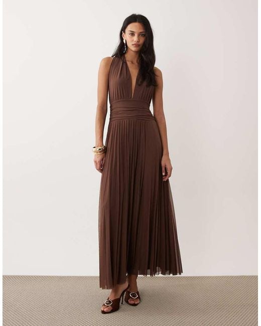 Abercrombie & Fitch Brown Multiway Halter Neck Open Back Maxi Dress