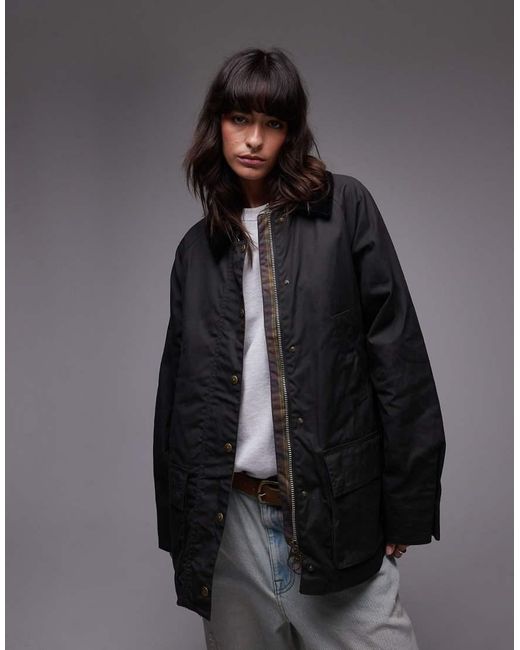 Mango Black Zip Front Check Lined Barn Jacket