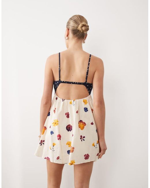 Abercrombie & Fitch Natural Strappy Flowy Mini Dress Skort With Built-in Bra