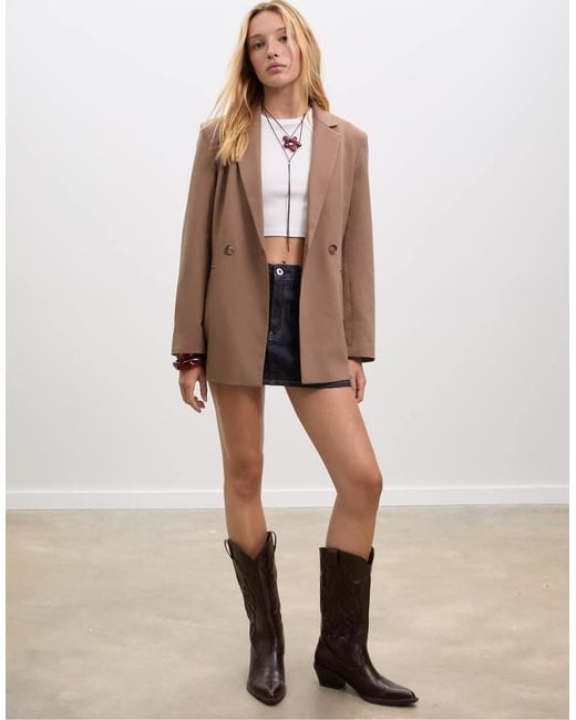 Blazer Doppiopetto Slim Color Cammello di Stradivarius in Natural