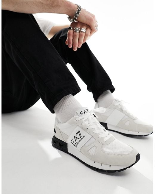 EA7 Armani – sneaker aus wildleder-netzstoff-mix in White für Herren
