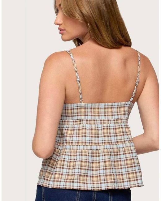 Edikted Blue Mirena Tie Front Plaid Tank Top