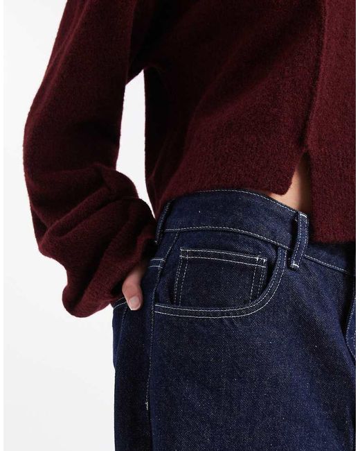ASOS Red Crew Neck Jumper With Seam Front Detail And Stepped Hem