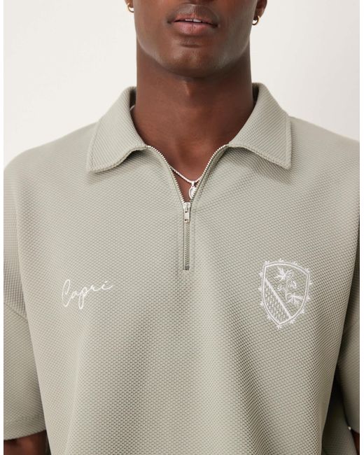 ASOS Brown Super Heavyweight Boxy Oversized Polo With Dropped Shoulder And Chest Embroidery for men