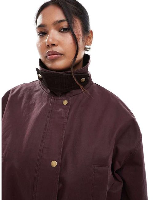 ASOS Asos Design Waxed Cinched Waist Jacket With Contrast Collar in Red ...