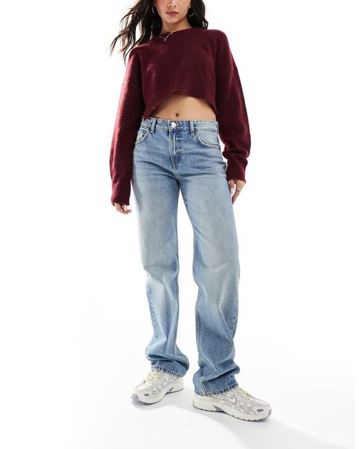 Pull&Bear Jeans Met Halfhoge Taille En Rechte Pijpen in het Blue