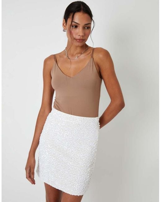 Threadbare White Sequin Velour Mini Skirt