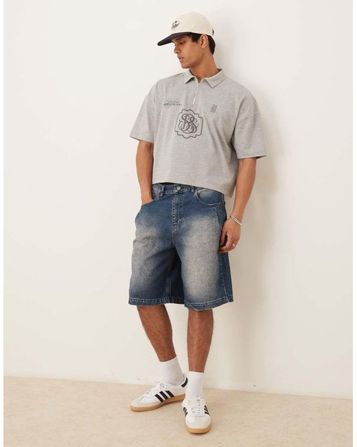 Pantalones Cortos Vaqueros De Corte Alargado Con Lavado Azul Medio Y Pinzas De ASOS de hombre de color Natural