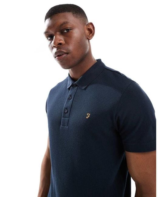 Farah Blue Forster Short Sleeve Textured Polo Shirt for men